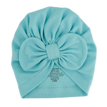 Lemon Loves Layette "Bow" Hat for Newborn and Baby Girls in Blue Tint