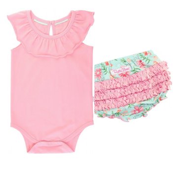 Ruffle Butts "Emma" Diaper Cover and Pink Onesie Wildflower Set for Baby Girls