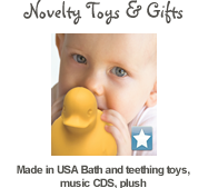Very Cool and Unique Gifts - Made in USA Bath and teething toys, music CDS, plush