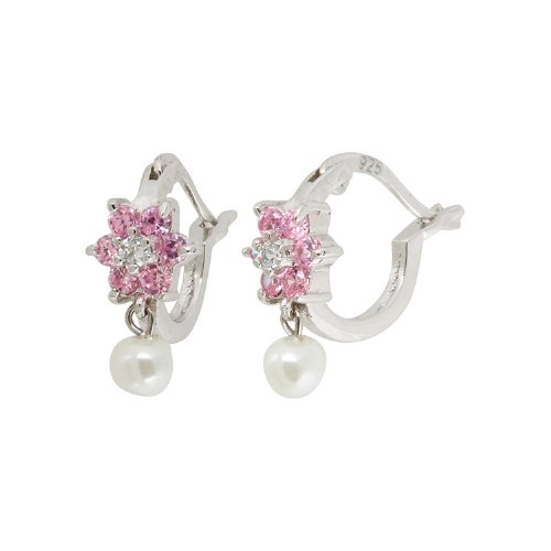 Babs Tilly Sterling Silver and Pink CZ Flower Earrings