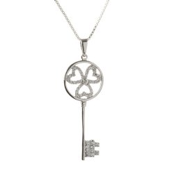 "3 Hearts Beating as One" Sterling Silver Key Pendant for Mom