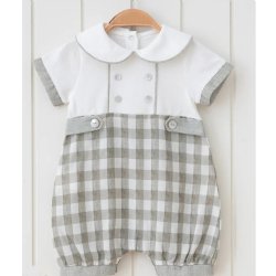 Omnis Pura for Boys "Adam" Gray and White Plaid Bubble Romper