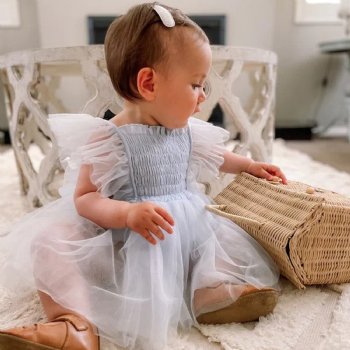 A Little Lacey Lotus Dusty Blue Romper