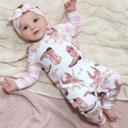 Tesa Babe "Cowgirl Boots" Baby Girl Long Sleeve Romper