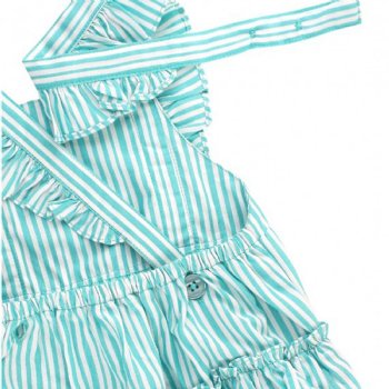 Ruffle Butts "Bella" Aqua Blue Stripe Bubble Romper