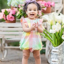 Ruffle Butts "Pastel Rainbow" Plaid Ruffle Bubble Romper