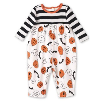 Tesa Babe "Bats & Pumpkins!" Empire Waist Halloween Romper for Baby Girls