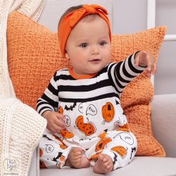 Tesa Babe "Bats & Pumpkins!" Empire Waist Halloween Romper for Baby Girls