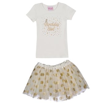 Bari Lynn White Tee Shirt with Sparkling Gold "Birthday Girl" Design