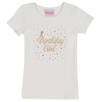 Bari Lynn White Tee Shirt with Sparkling Gold "Birthday Girl" Design