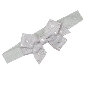 Bari Lynn "Gigi" Grey Crystallized Grossgrain Bow Elastic Headband