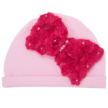 Bari Lynn "Ella" Pink Hat with Hot Pink Rosette Bow with Crystal Sparkle