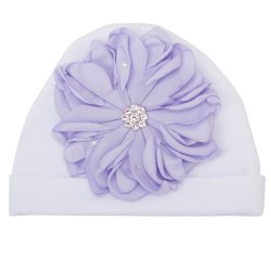 Bari Lynn "Chloe" White Hat with Lilac Floral Accent with Crystal Sparkle