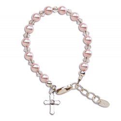 Cherished Moments "Bella" Sterling Silver Pink Pearl and Cross Bracelet for Babies and Toddlers