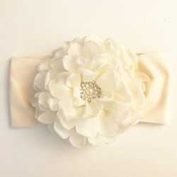 Beyond Creations Ivory Bloom Flower Headband with Jeweled Center