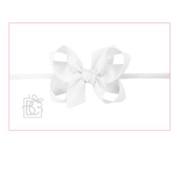 Beyond Creations 4.5" White Grosgrain Ribbon Bow on Soft Stretch Headband 