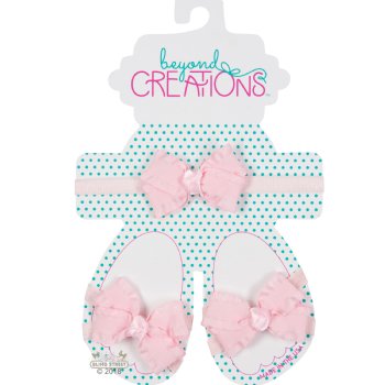 Beyond Creations Light Pink Double Ruffle Headband and Sandal Set