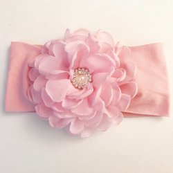 Beyond Creations Pink Bloom Flower Headband with Jeweled Center