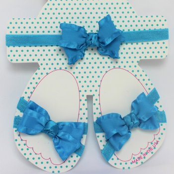 Beyond Creations Turquoise Double Ruffle Headband and Sandal Set