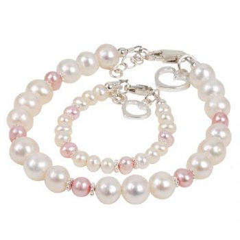 Cherished Moments Sterling Silver Mommy & Me Bracelet-Pink Pearls