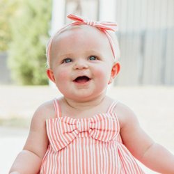 Ruffle Butts "Amy" Coral Stripe Headband with Bow for Baby Girls