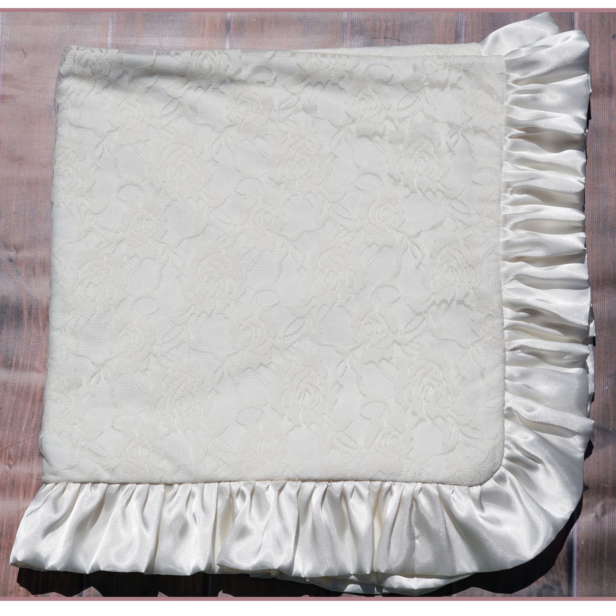 Cuddle Couture Ivory Lace Blanket with Ivory Satin Trim