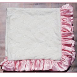 Cuddle Couture Ivory Lace Blanket with Pink Satin Trim