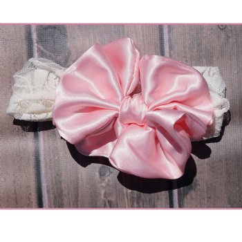 Cuddle Couture Vintage Lace and Pink Satin Bow Headband