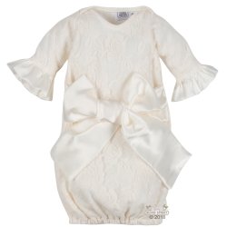 Cuddle Couture Ivory Lace "Luna" Newborn Gown with Ivory Satin Bow