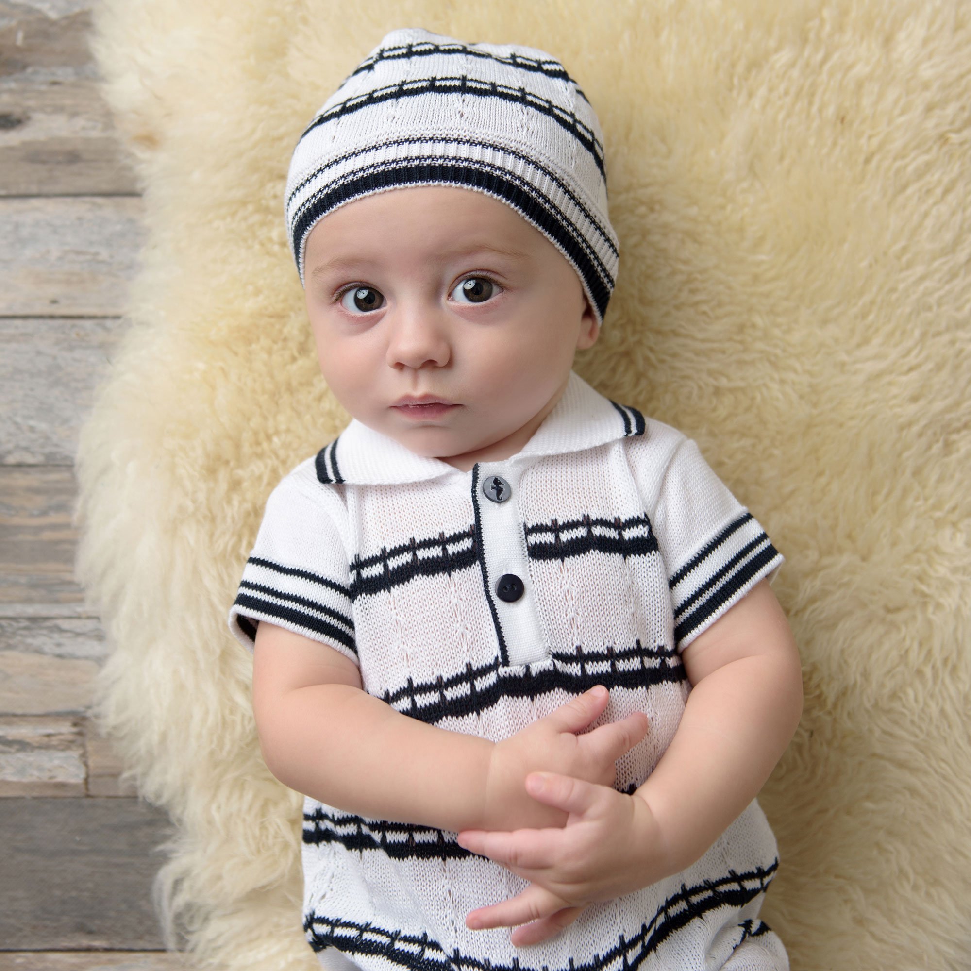 Dolce Goccia Lucas Striped Knit Romper for Baby Boys