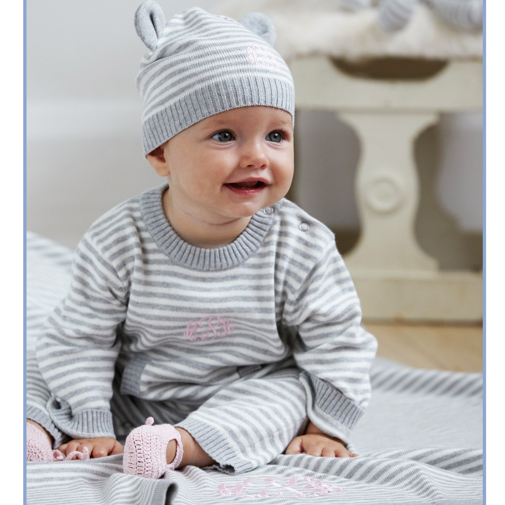 Elegant Baby Grey Romper, Hat, Blanket and Toy Unisex Gift Set