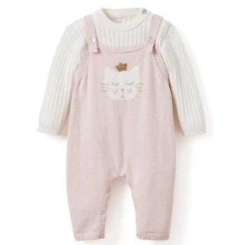 Elegant Baby Pink and White Princess Kitty Overall for Baby Girls