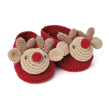 Elegant Baby Holiday Red Unisex Reindeer Shoes for Newborn and Babies