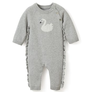 Elegant Baby "Stella the Swan" Grey Romper for Baby Girls