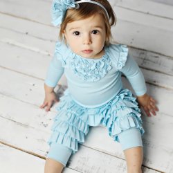 Lemon Loves Layette "Ella" Ruffled Pants for Newborn and Baby Girls in Cinderella Blue