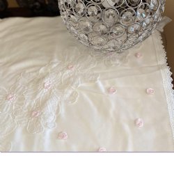 Bebe Gabrielle Ivory Floral Blanket with Lace Trim