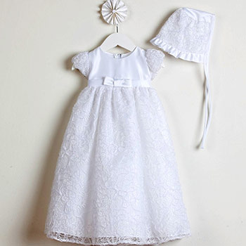 "Faith" Christening Gown and Bonnet Set by Sweet Kids