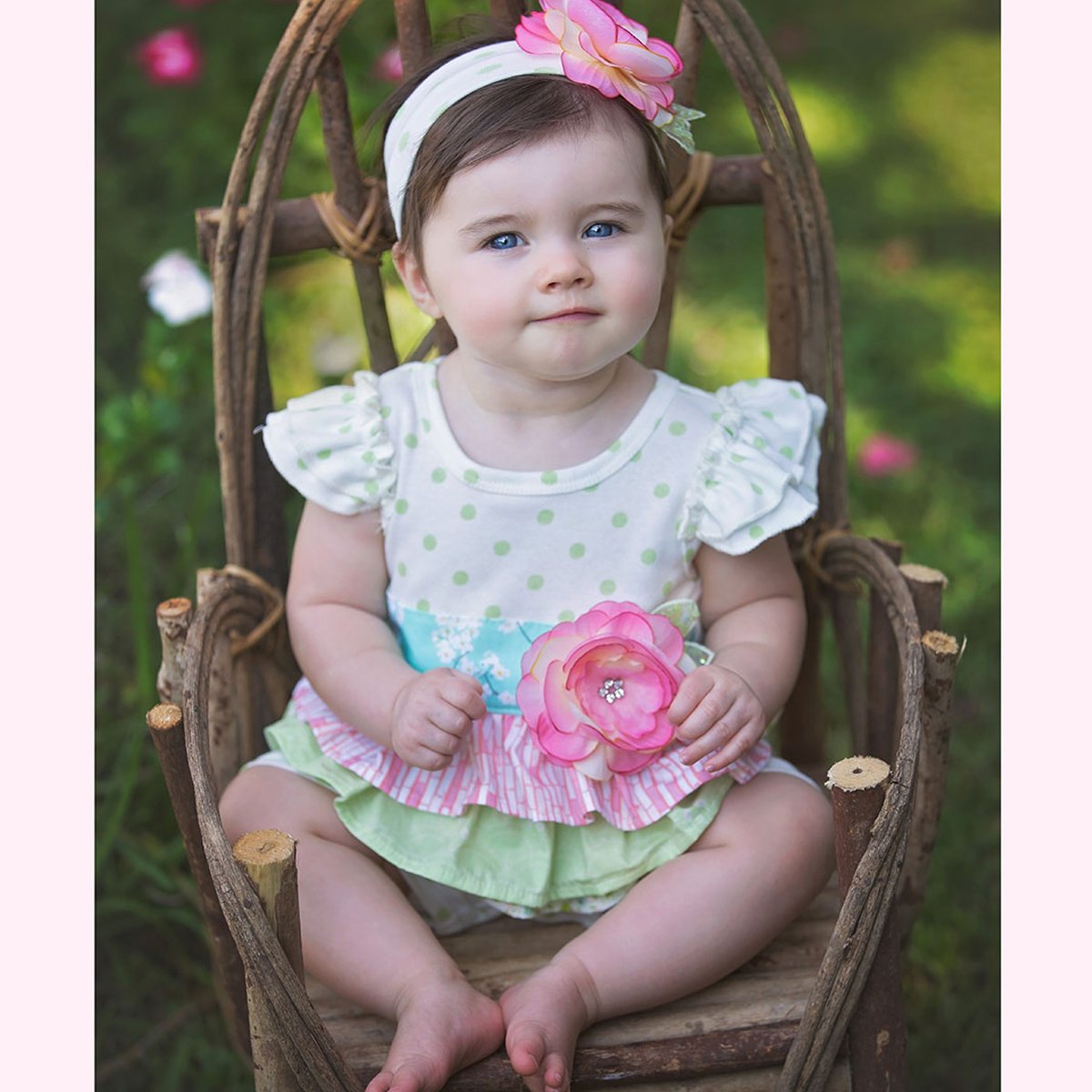 Haute Baby Lime Blossom Romper for Baby Girls