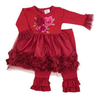 Haute Baby "Ruby Sparkle" 2pc Dress and Pant Set for Baby Girls