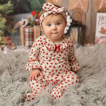 Haute Baby "Holly Jolly" Footie with Ruffled Butt for Newborns and Babies