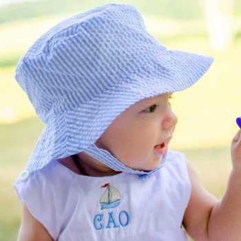 Huggalugs Baby Boy Blue Seersucker Bucket Hat