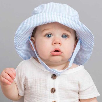 Huggalugs Baby Boy Blue Seersucker Bucket Hat