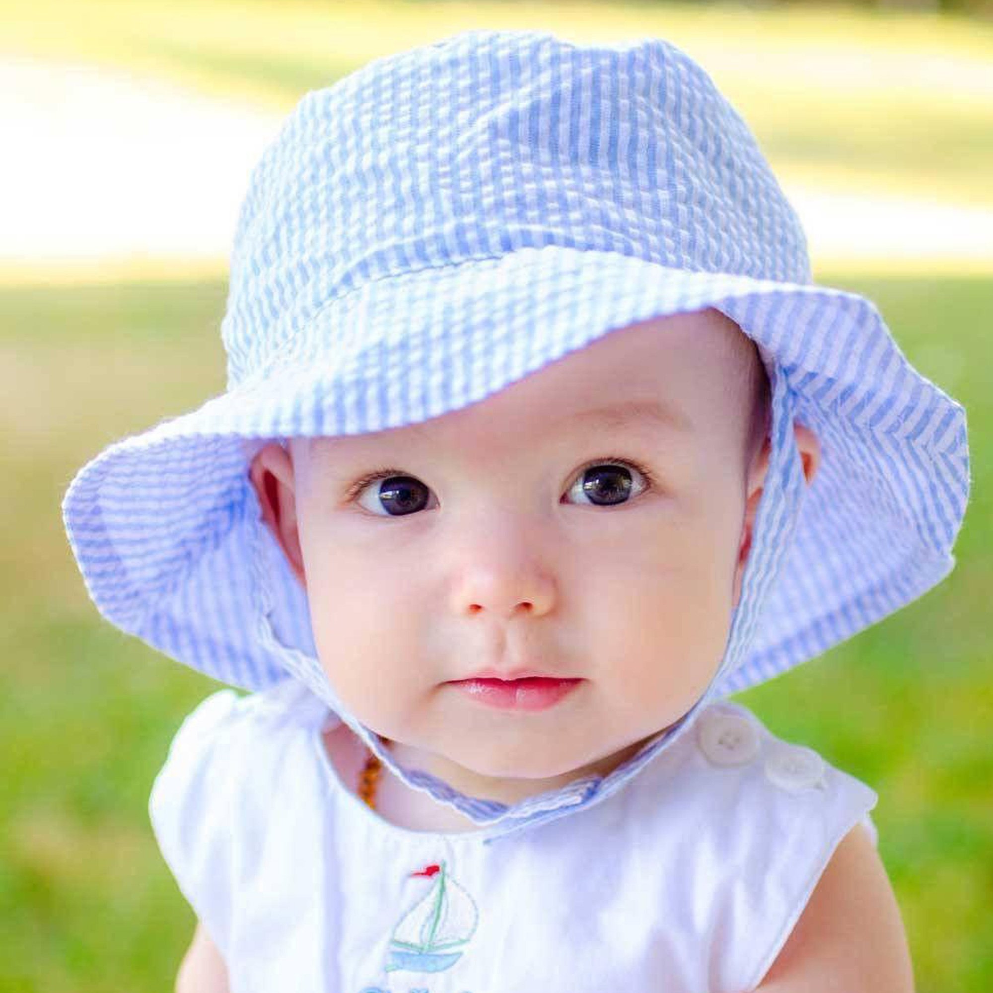 Huggalugs Baby Boy Blue Seersucker Bucket Hat