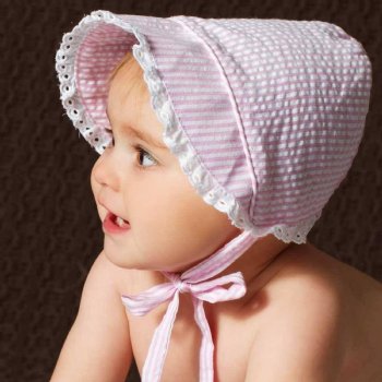 Huggalugs Pink Seersucker Sunbonnet for Baby Girls