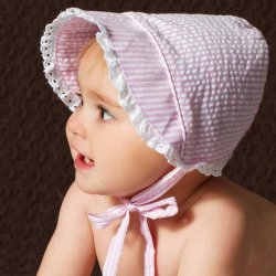 Huggalugs Pink Seersucker Sunbonnet for Baby Girls