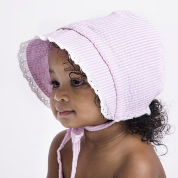 Huggalugs Pink Seersucker Sunbonnet for Baby Girls