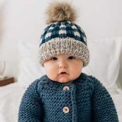 Huggalugs Atlantic Buffalo Check Pom Pom Hat for Baby Boys