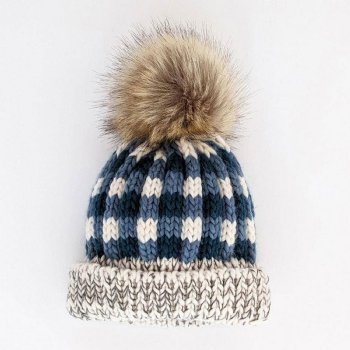 Huggalugs Atlantic Buffalo Check Pom Pom Hat for Baby Boys