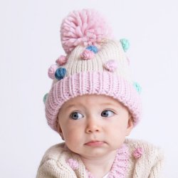 Huggalugs "Popcorn" Pink and Ivory Pompom Hat for Baby Girls