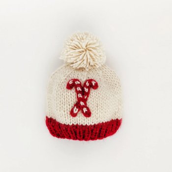 Huggalugs "Candy Caner" Ivory & Red Unisex Pompom Hat 